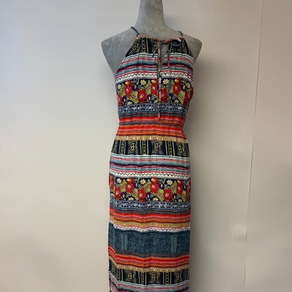 Minkpink dress SZ M maxi halter multi print keyhole neck bohemian unique… - Picture 5 of 16